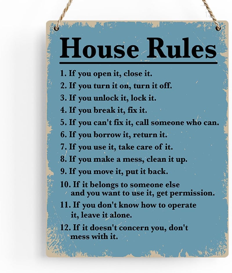 BELLOWDEER House Rules Wooden Hanging Sign, Farmhouse Living Room Home Decor Wall Art, Inspirational Family Quote, 8 x 10 Inches - Image 1